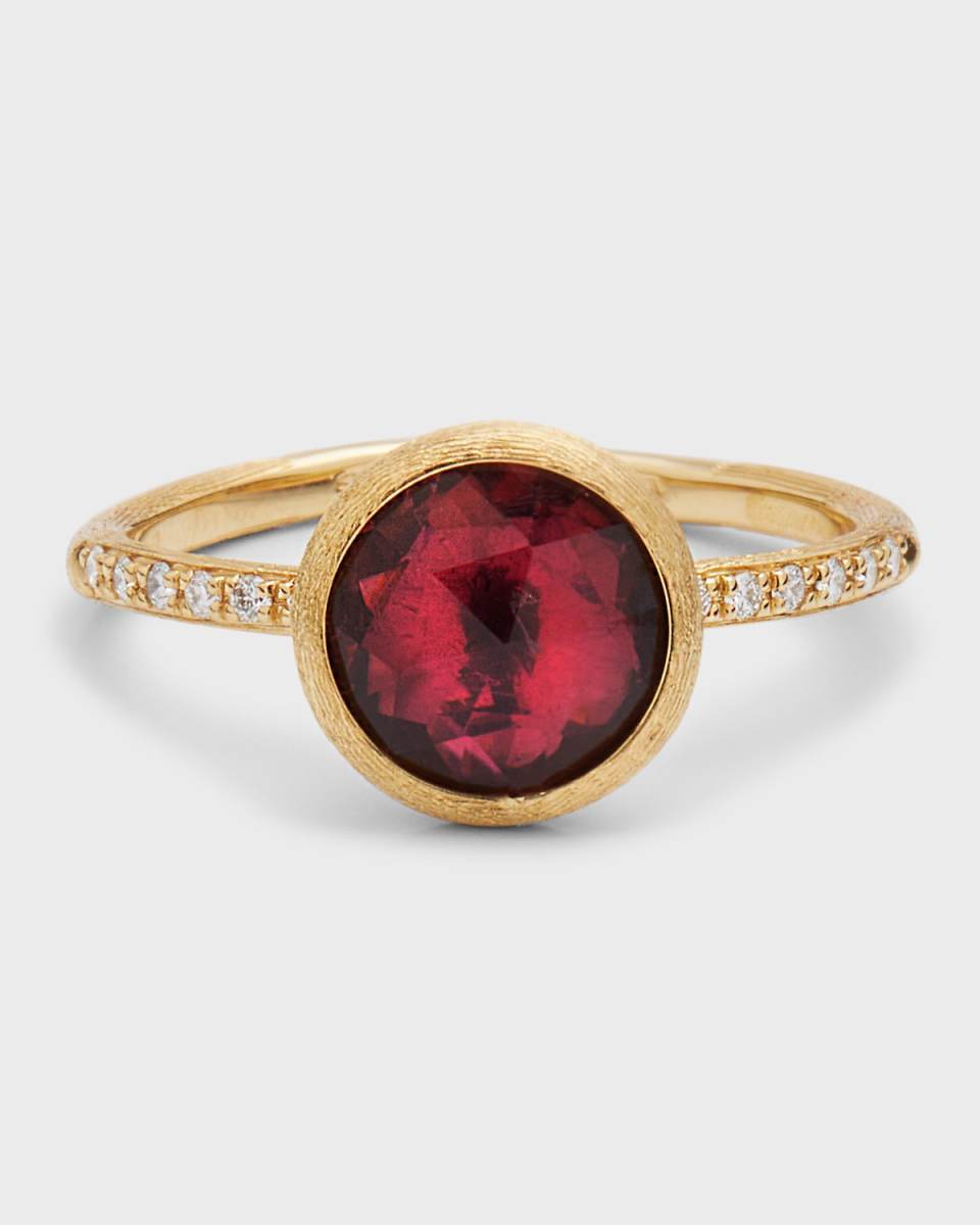 18K Yellow Gold Ring with Pink Tourmaline and Diamonds, Size